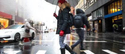 Woman walking in NYC with an umbrella